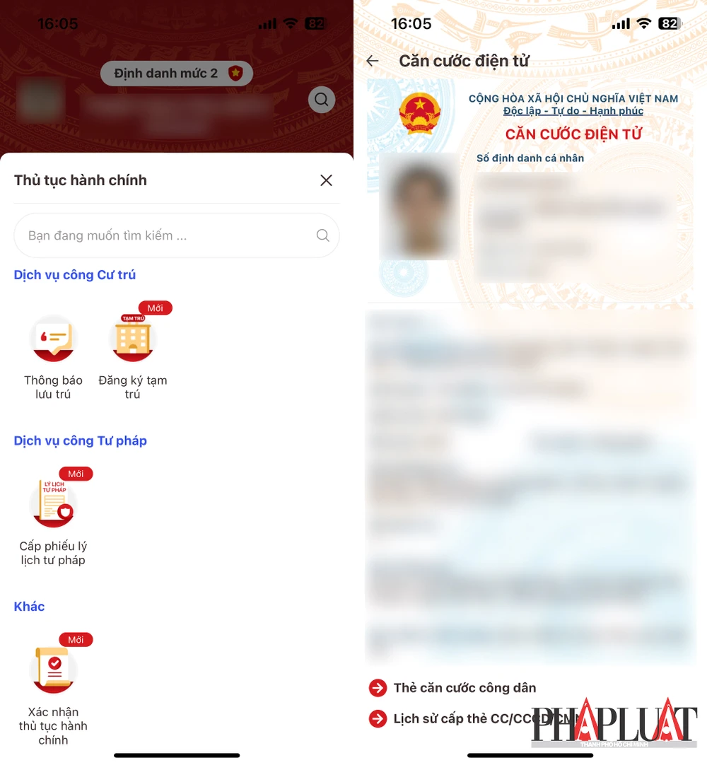 VNeID 2.1.7 tích hợp tính năng đăng ký tạm trú và thông tin căn cước điện tử. Ảnh: MINH HOÀNG
