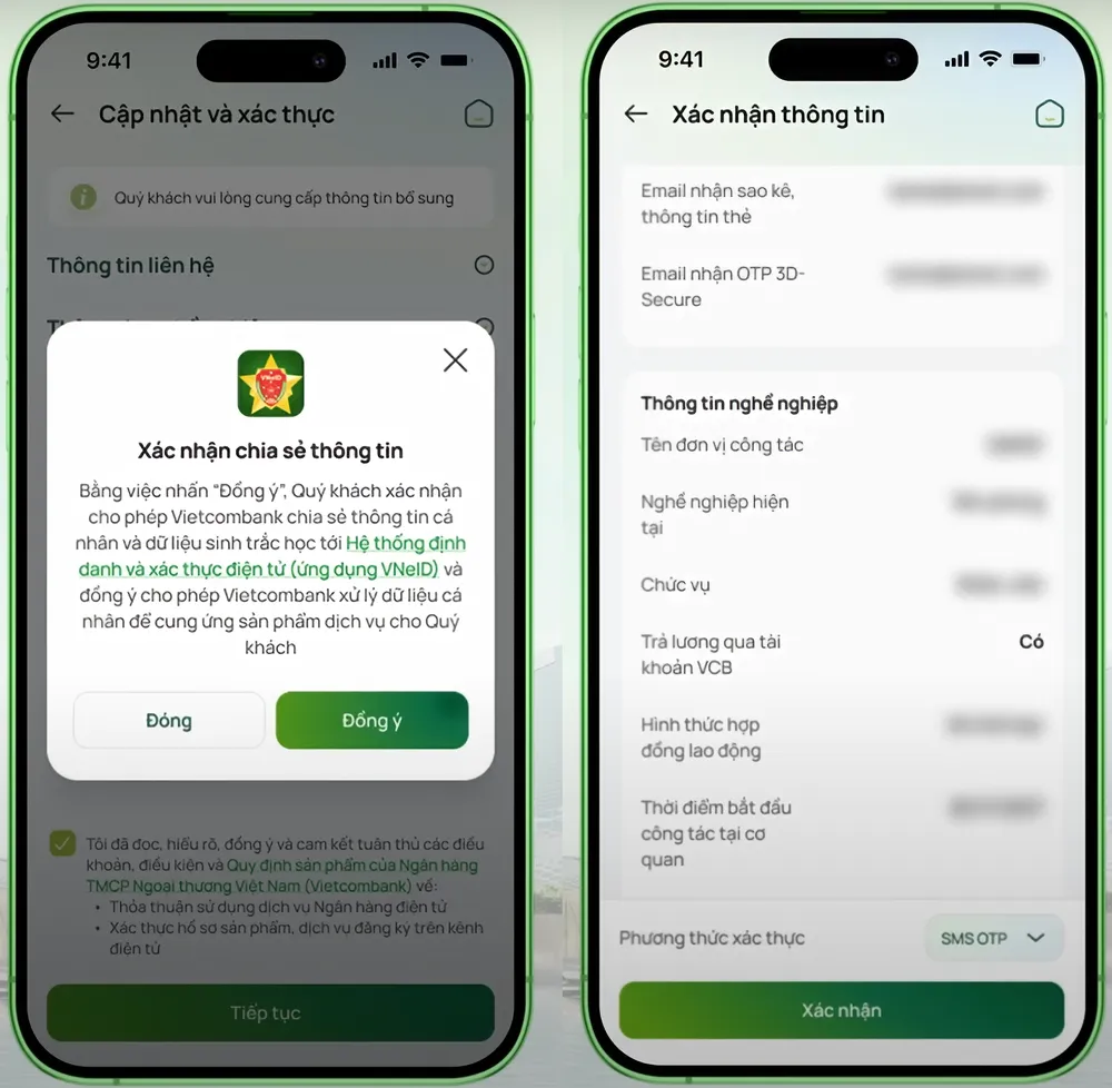 Xác nhận chia sẻ thông tin với ứng dụng VNeID.