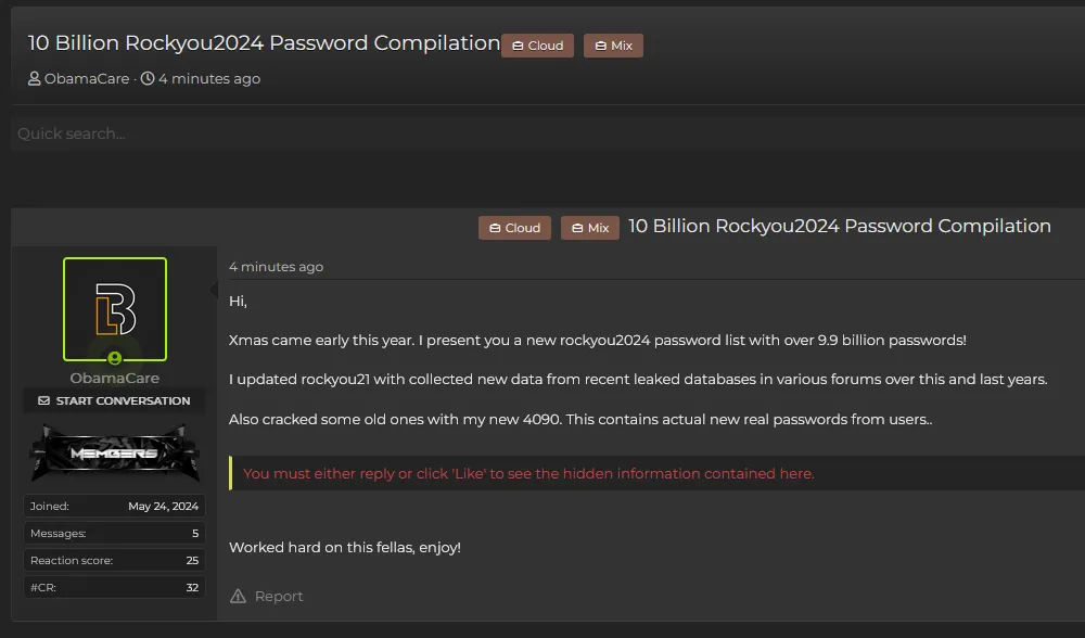 Gần 10 tỉ mật khẩu bị rò rỉ được chia sẻ công khai. Ảnh: Cybernews