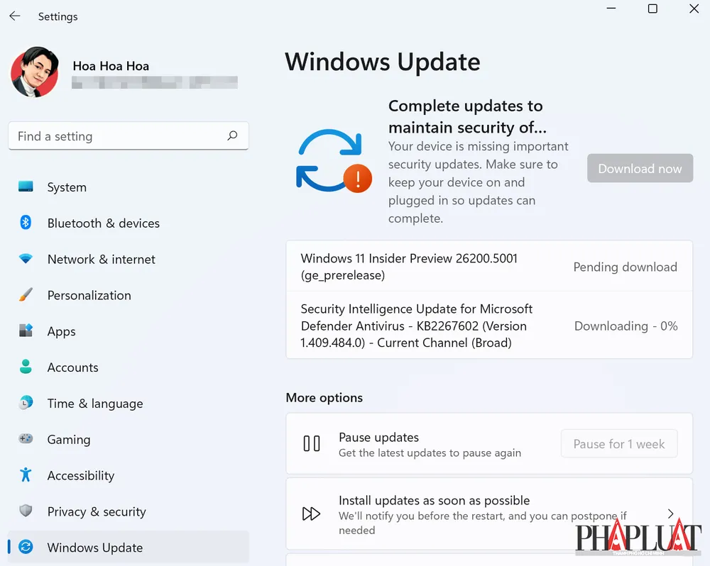 Thường xuyên cài đặt các bản cập nhật Windows. Ảnh: TIỂU MINH Thường xuyên cài đặt các bản cập nhật Windows. Ảnh: TIỂU MINH
