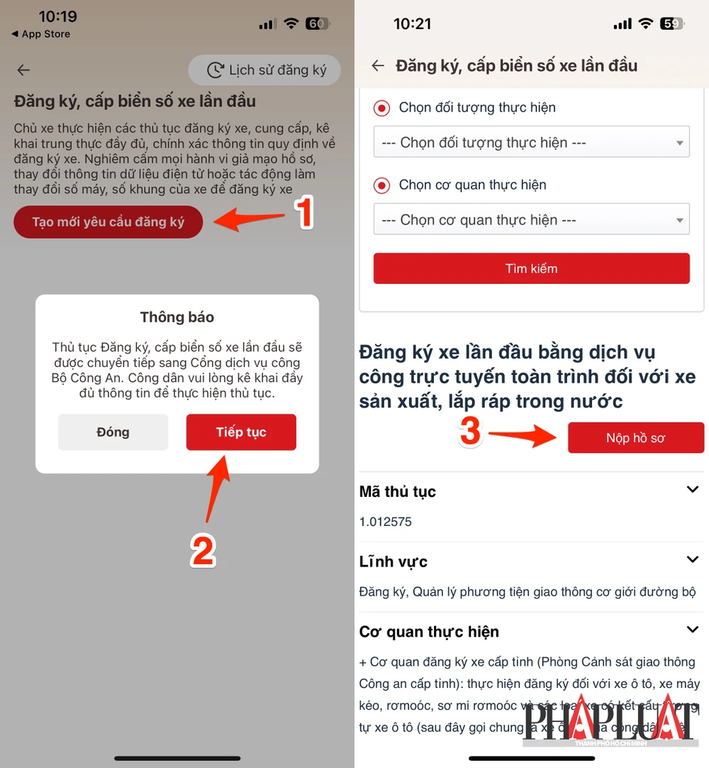 Nộp hồ sơ đăng ký xe lần đầu thông qua ứng dụng VNeID. Ảnh: MINH HOÀNG