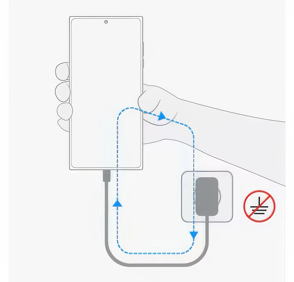 Samsung khuyến cáo người dùng không nên sử dụng sạc nhanh không chính hãng để tránh tình trạng bong tróc sơn khung viền. Ảnh: Samsung