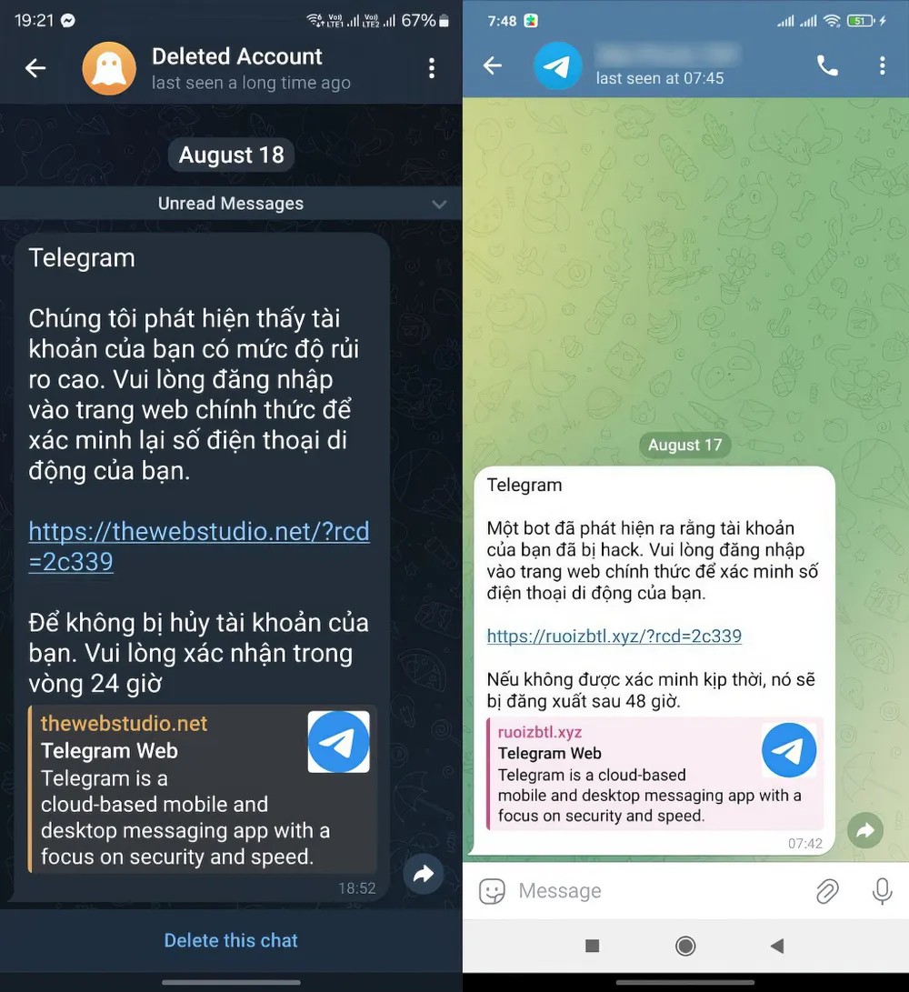 Cảnh giác chiêu lừa mới đánh cắp tài khoản Telegram. Ảnh: TIỂU MINH Cảnh giác chiêu lừa mới đánh cắp tài khoản Telegram. Ảnh: TIỂU MINH