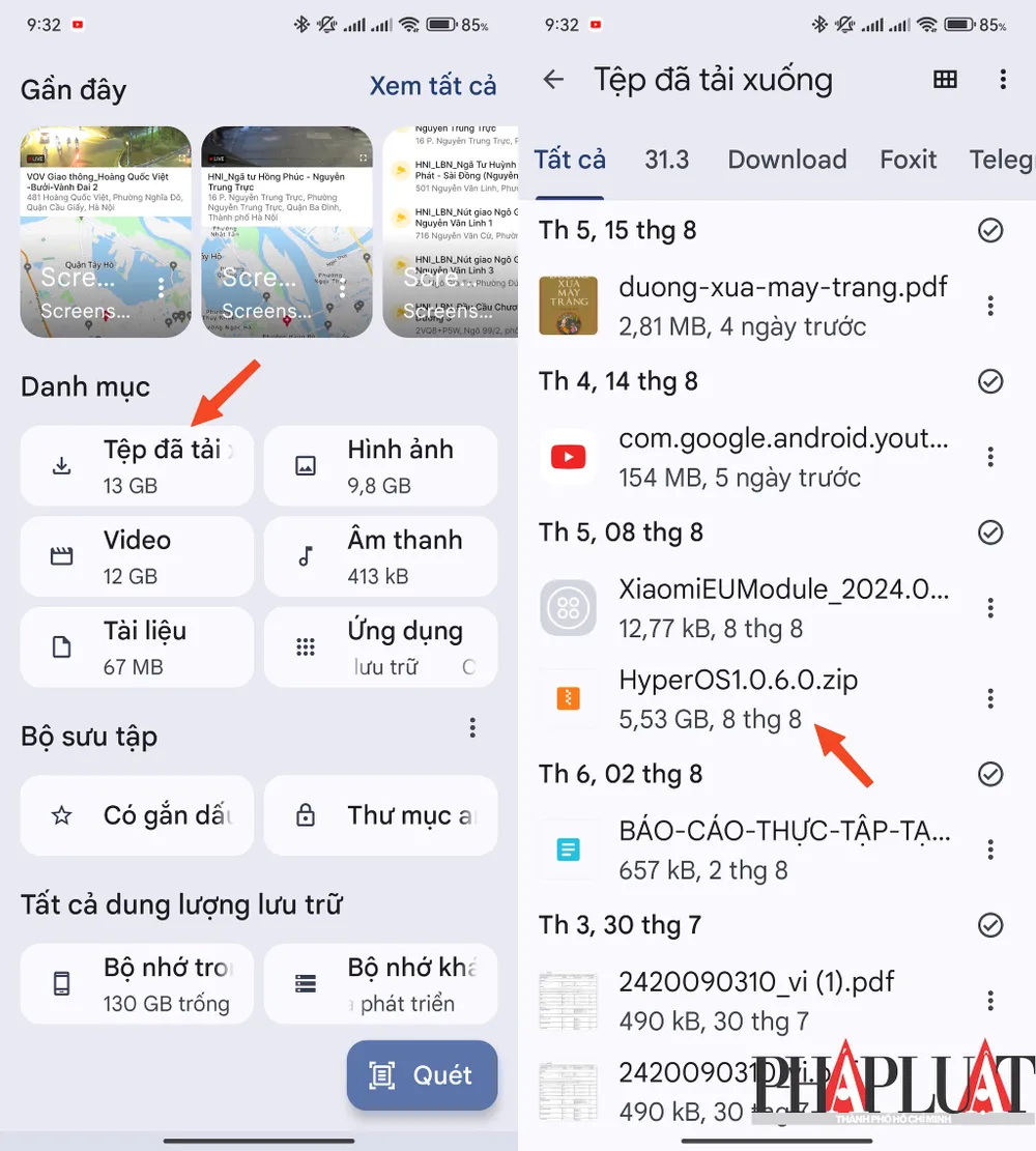Xóa bớt các tệp tin lớn trên điện thoại. Ảnh: MINH HOÀNG Xóa bớt các tệp tin lớn trên điện thoại. Ảnh: MINH HOÀNG