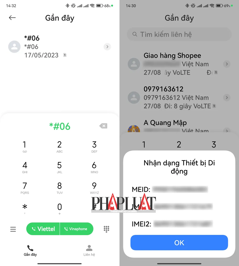 Cách kiểm tra số IMEI trên điện thoại. Ảnh: MINH HOÀNG Cách kiểm tra số IMEI trên điện thoại. Ảnh: MINH HOÀNG