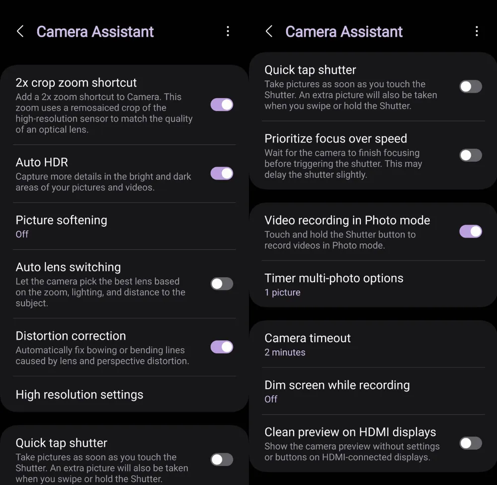 Samsung Camera Assistant bổ sung nhiều tính năng trên điện thoại Samsung. Ảnh chụp màn hình