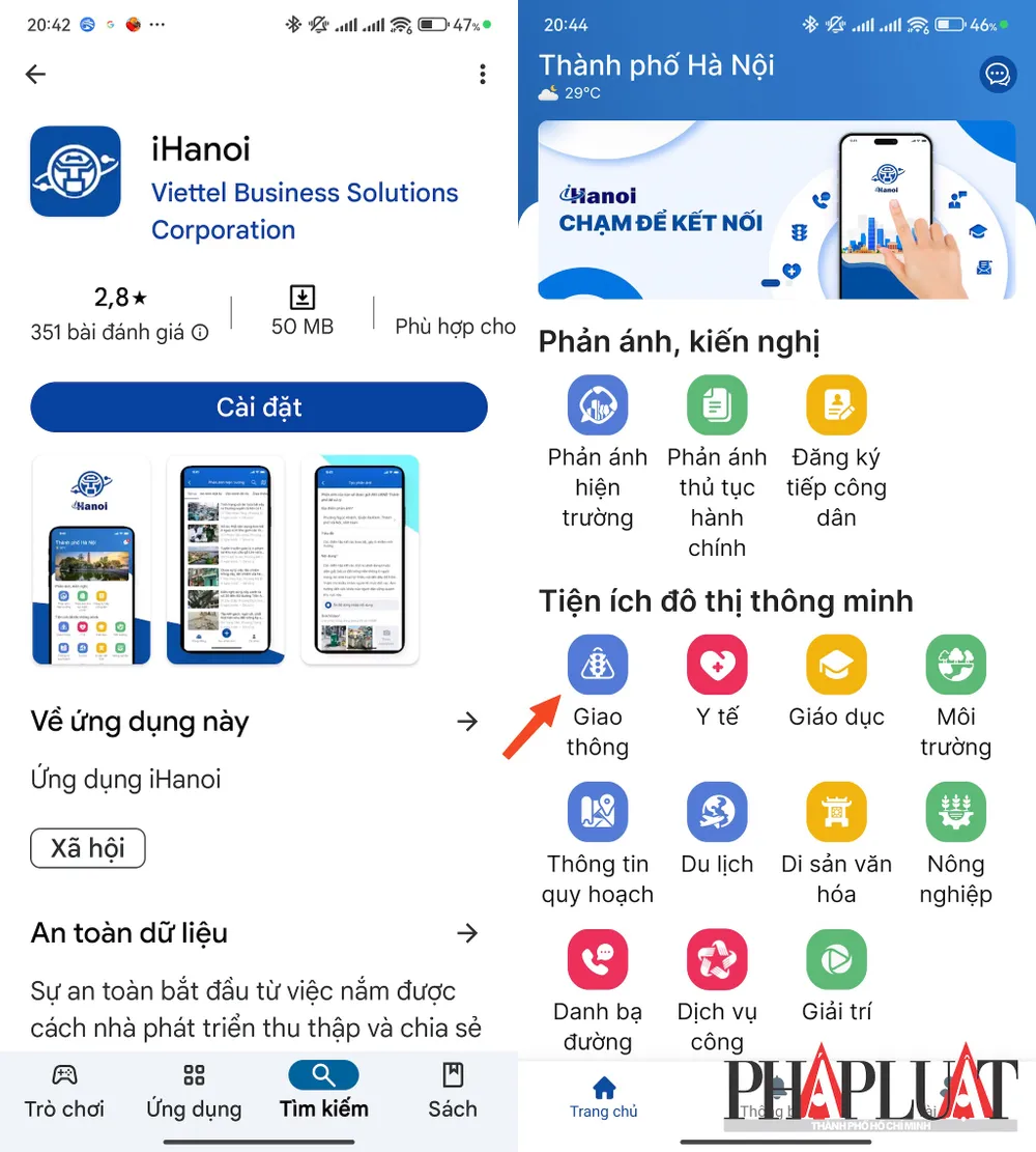 Cài đặt ứng dụng iHanoi cho điện thoại. Ảnh: MINH HOÀNG