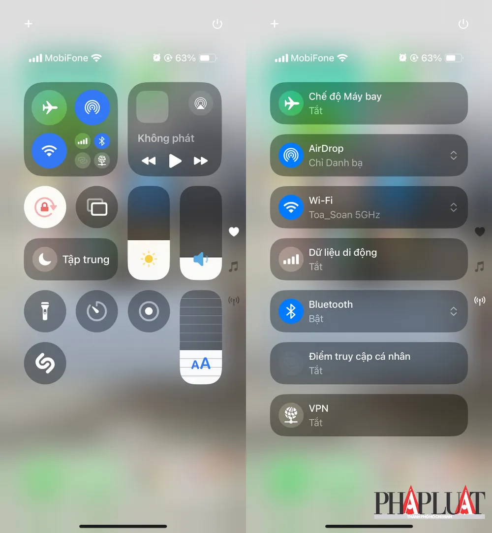 Trên iOS 18, người dùng có thể dễ dàng tùy chỉnh Control Center (trung tâm điều khiển). Ảnh: MINH HOÀNG Trên iOS 18, người dùng có thể dễ dàng tùy chỉnh Control Center (trung tâm điều khiển). Ảnh: MINH HOÀNG