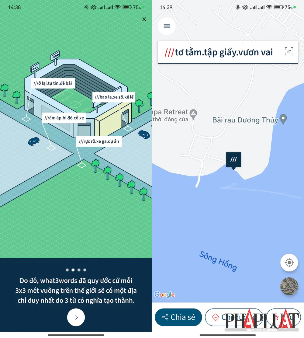 Một ô vuông sẽ được xác định bằng 3 từ có nghĩa trên bản đồ. Ảnh: MINH HOÀNG