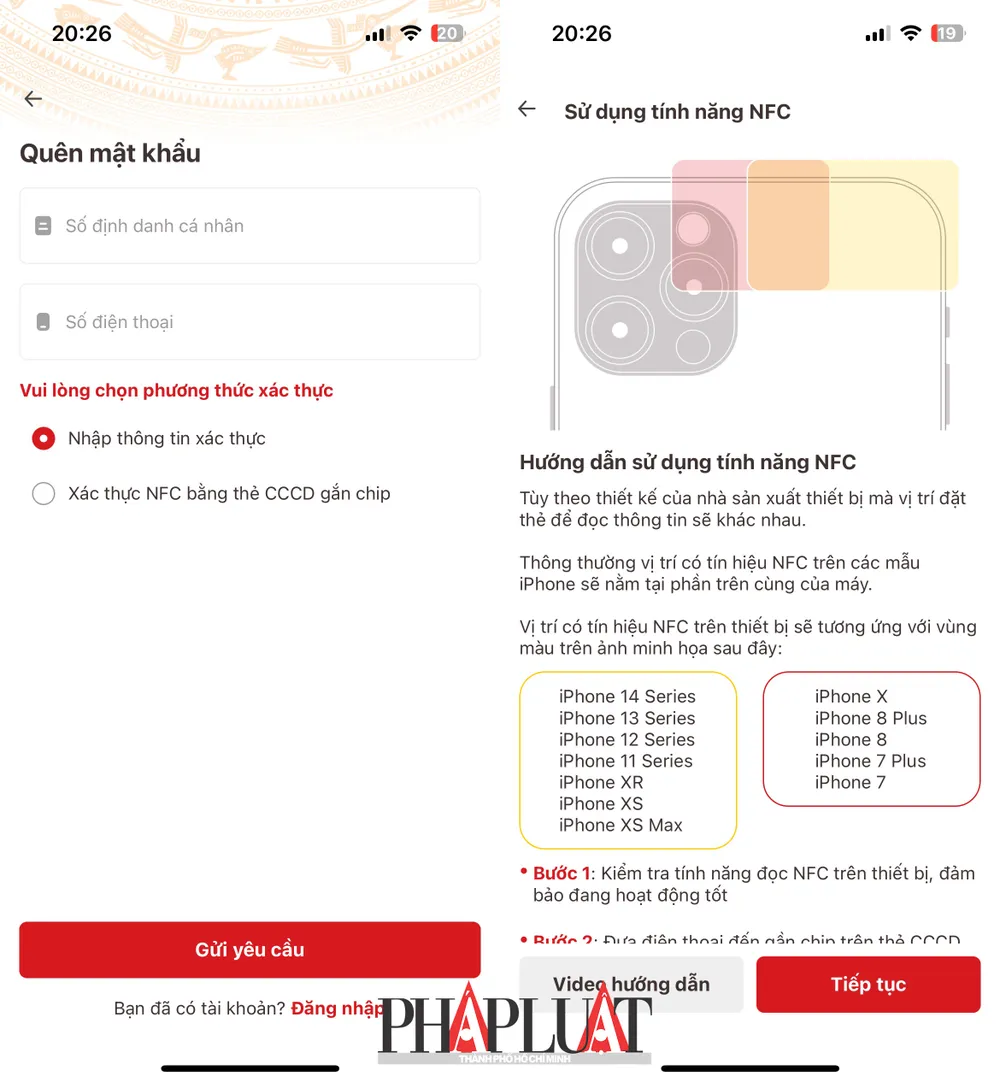 Xác thực lại ứng dụng VNeID bằng CCCD gắn chip. Ảnh: MINH HOÀNG Xác thực lại ứng dụng VNeID bằng CCCD gắn chip. Ảnh: MINH HOÀNG
