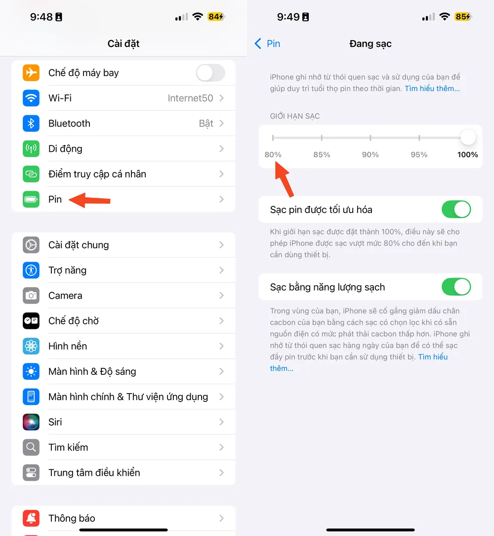 Cách thiết lập giới hạn sạc iPhone trên iOS 18. Ảnh: MINH HOÀNG