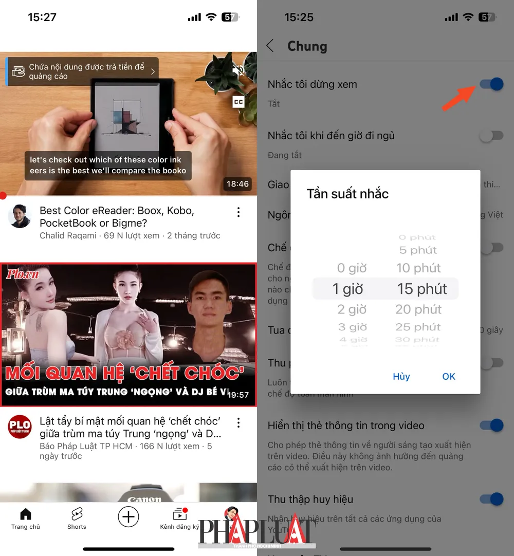 Giới hạn thời gian xem mạng xã hội YouTube của trẻ. Ảnh: MINH HOÀNG