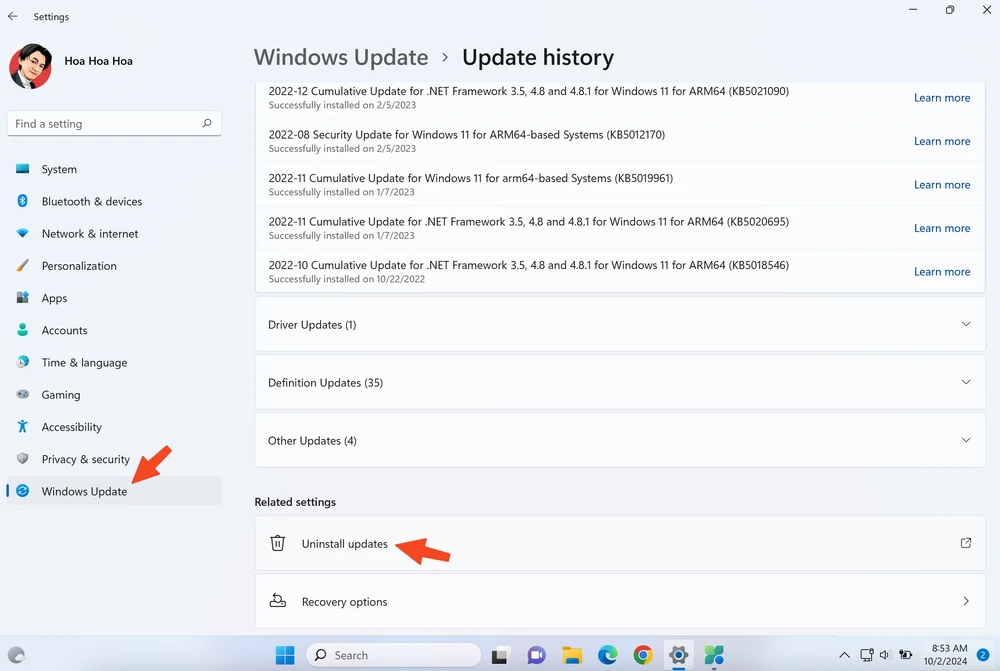 Gỡ cài đặt bản cập nhật KB5043145 khiến Windows 11 khởi động lại liên tục. Ảnh: TIỂU MINH
