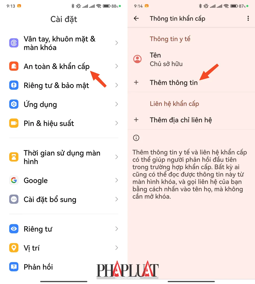 Cách thêm thông tin y tế trên điện thoại Android. Ảnh: MINH HOÀNG