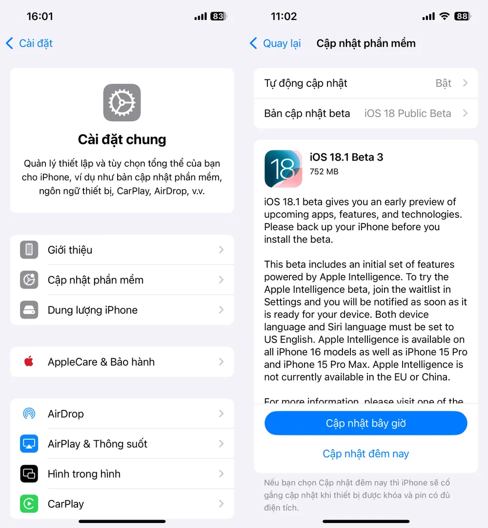 Tin công nghệ 8-10: Apple ra mắt bản cập nhật iOS 18.1 beta 3. Ảnh: TIỂU MINH Tin công nghệ 8-10: Apple ra mắt bản cập nhật iOS 18.1 beta 3. Ảnh: TIỂU MINH