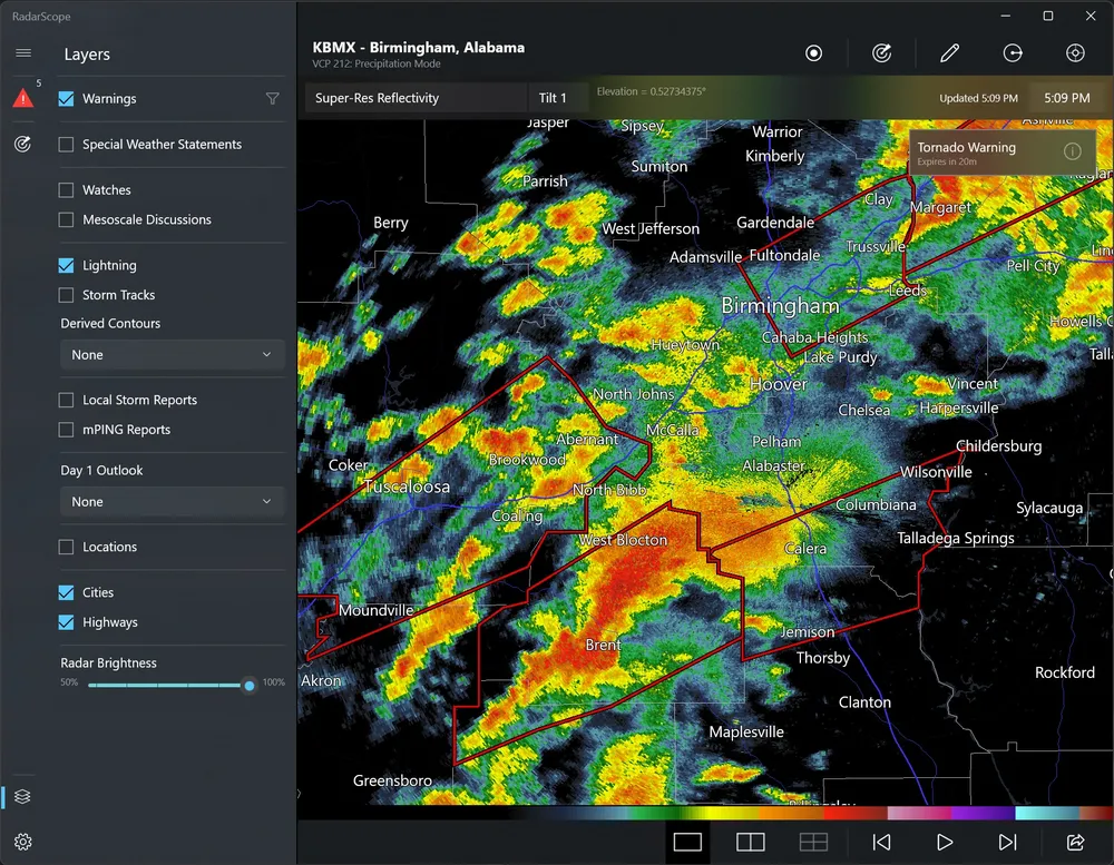 Ứng dụng Radarscope trên Windows. Ảnh chụp màn hình