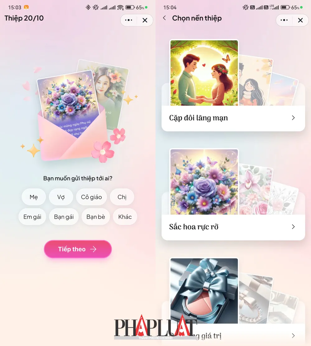 Chọn người nhận và nền thiệp 20-10. Ảnh: MINH HOÀNG