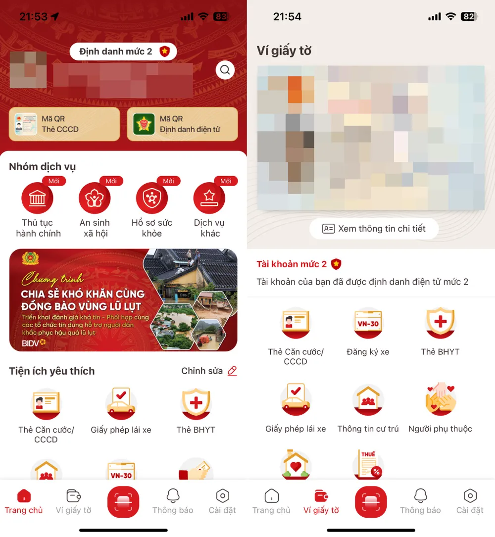 Ví giấy tờ trên ứng dụng VNeID. Ảnh: MINH HOÀNG