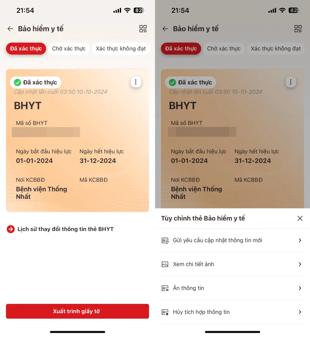 Xuất trình thẻ BHYT trên ứng dụng VNeID. Ảnh: MINH HOÀNG