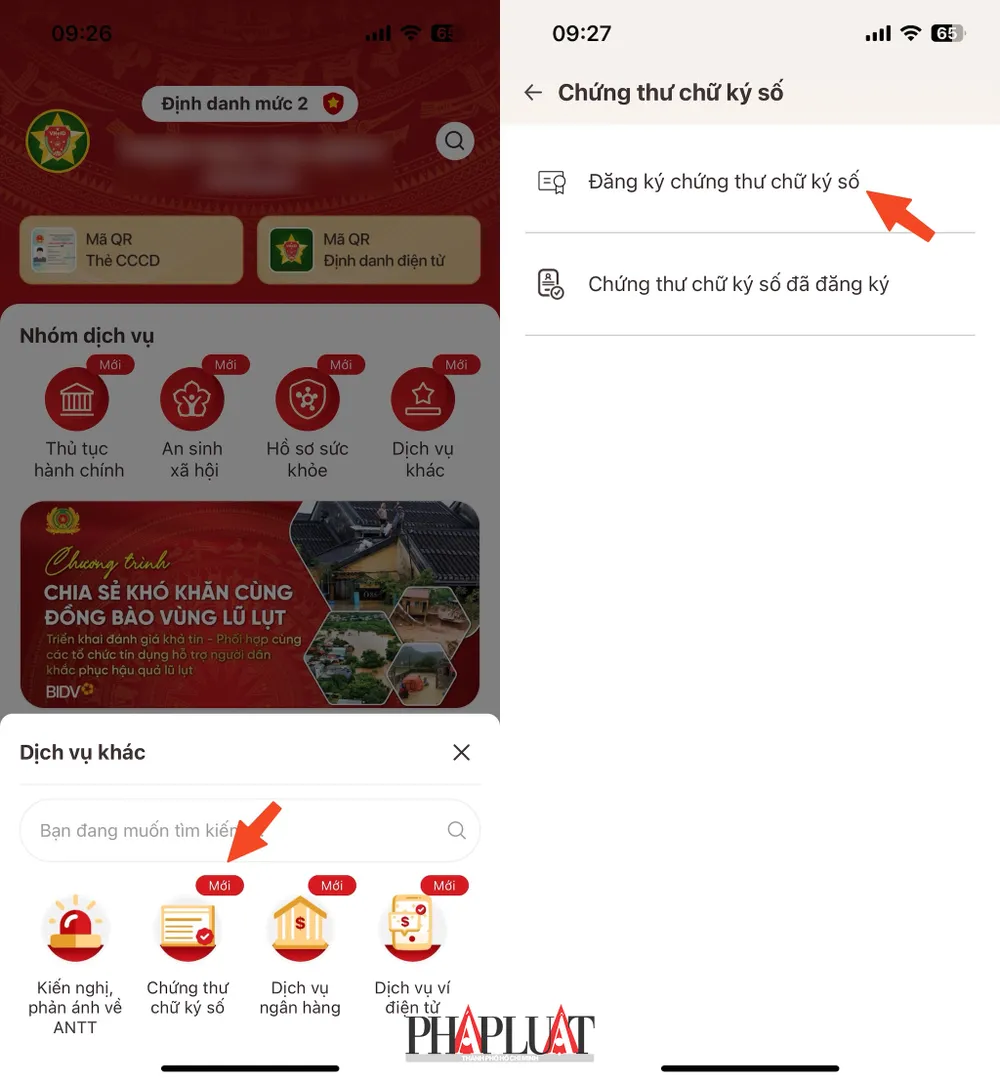 Chọn dịch vụ Chứng thư chữ ký số. Ảnh: MINH HOÀNG