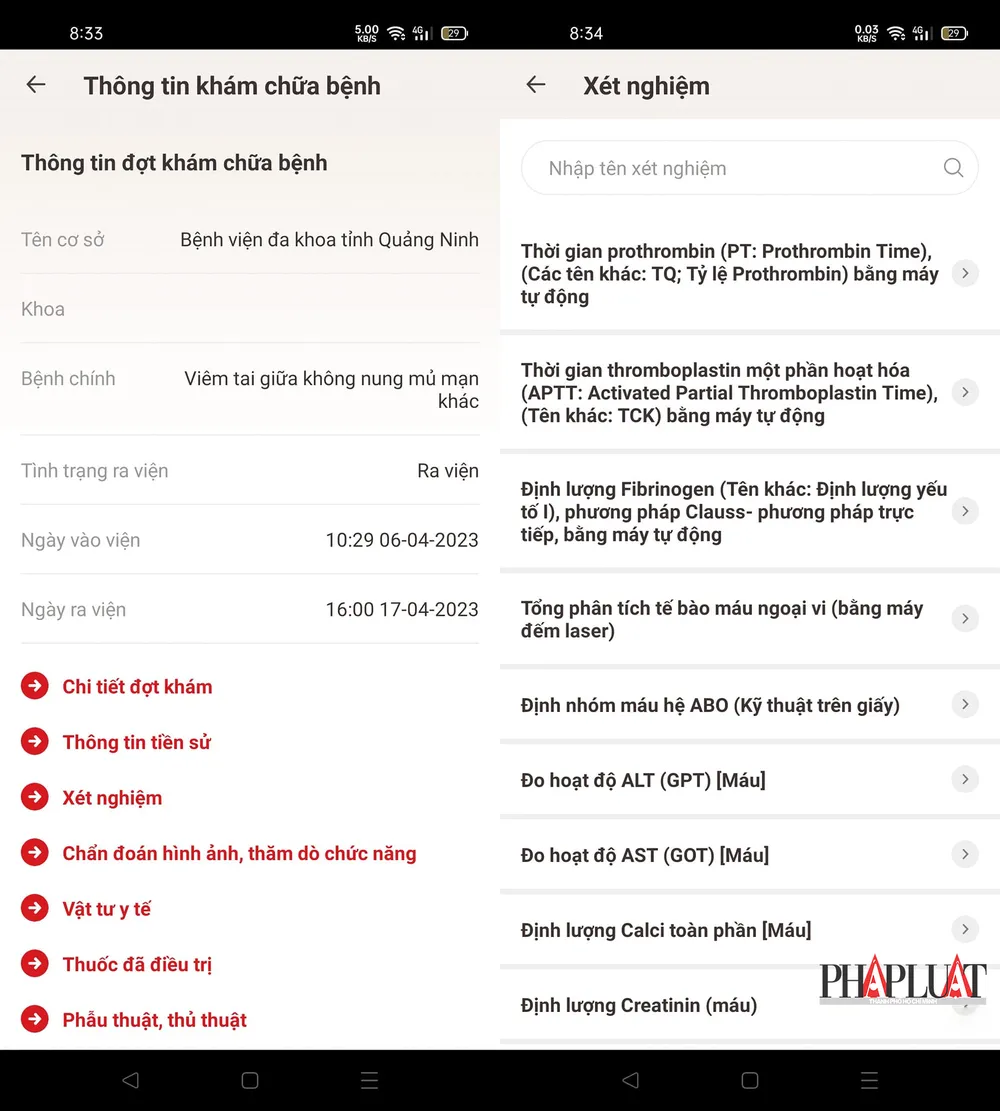 Theo dõi quá trình khám chữa bệnh trên ứng dụng VNeID. Ảnh: MINH HOÀNG