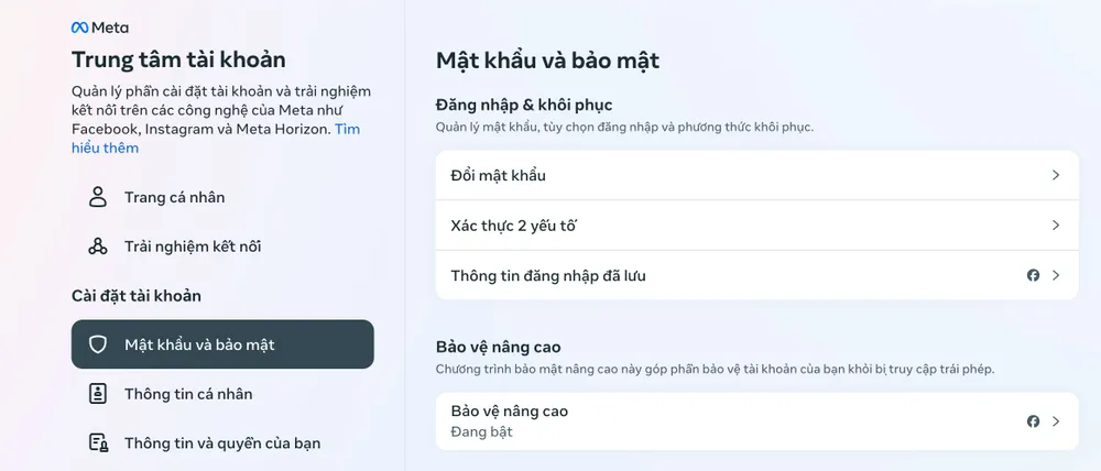 Kích hoạt tính năng xác thực 2 yếu tố trên Facebook. Ảnh: MINH HOÀNG Kích hoạt tính năng xác thực 2 yếu tố trên Facebook. Ảnh: MINH HOÀNG