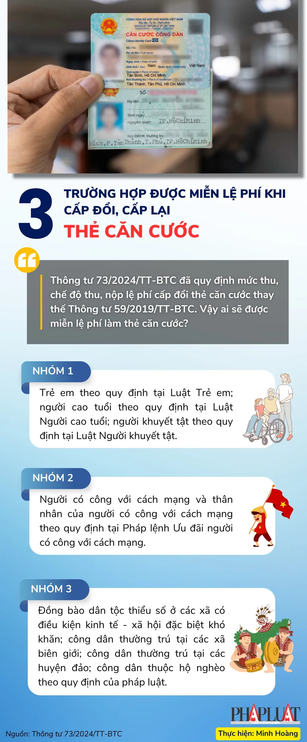 Infographic: 3 trường hợp được miễn lệ phí khi cấp đổi, cấp lại thẻ căn cước. Infographic: 3 trường hợp được miễn lệ phí khi cấp đổi, cấp lại thẻ căn cước.