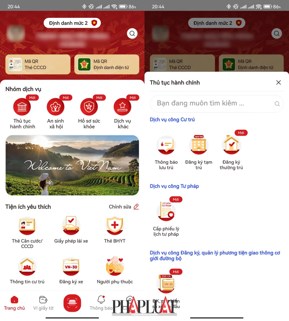 Chọn thủ tục đăng ký tạm trên VNeID. Ảnh: MINH HOÀNG