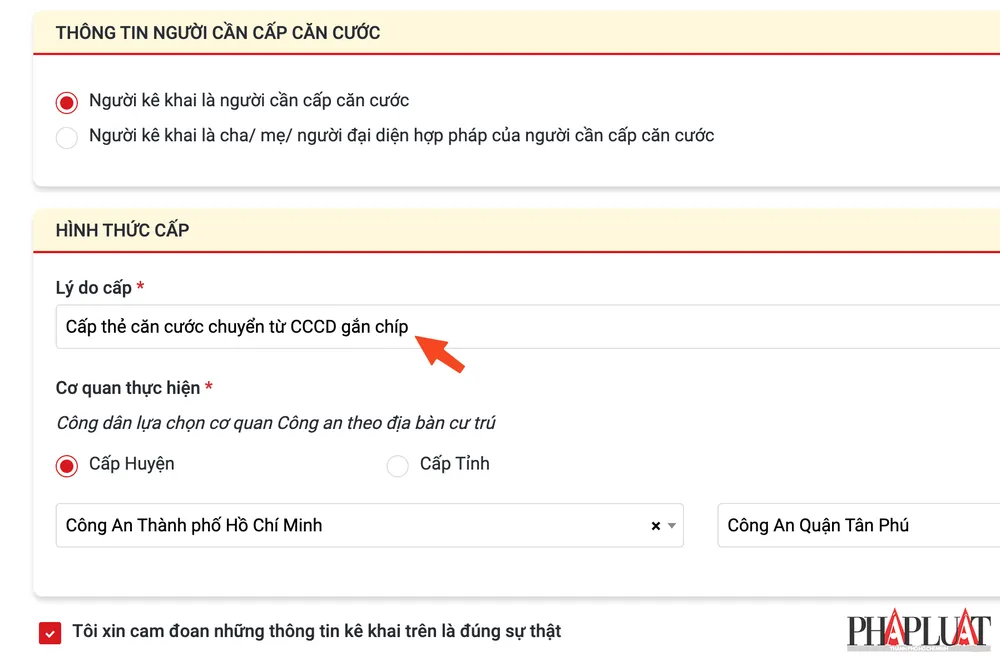 Kê khai hồ sơ cấp thẻ căn cước online. Ảnh: MINH HOÀNG
