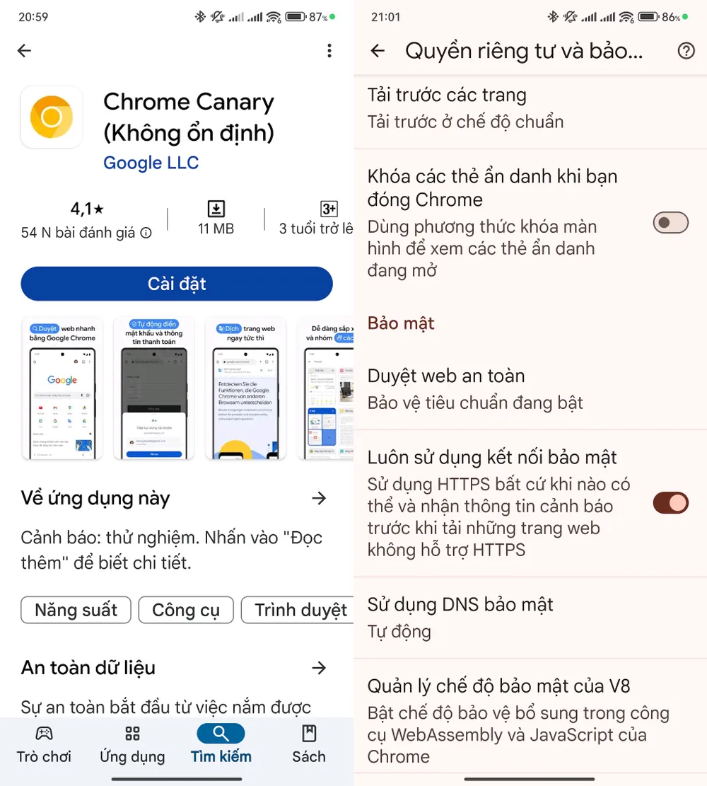 Bật tính năng Always Use Secure Connections (luôn sử dụng kết nối bảo mật) trên trình duyệt Chrome. Ảnh: TIỂU MINH