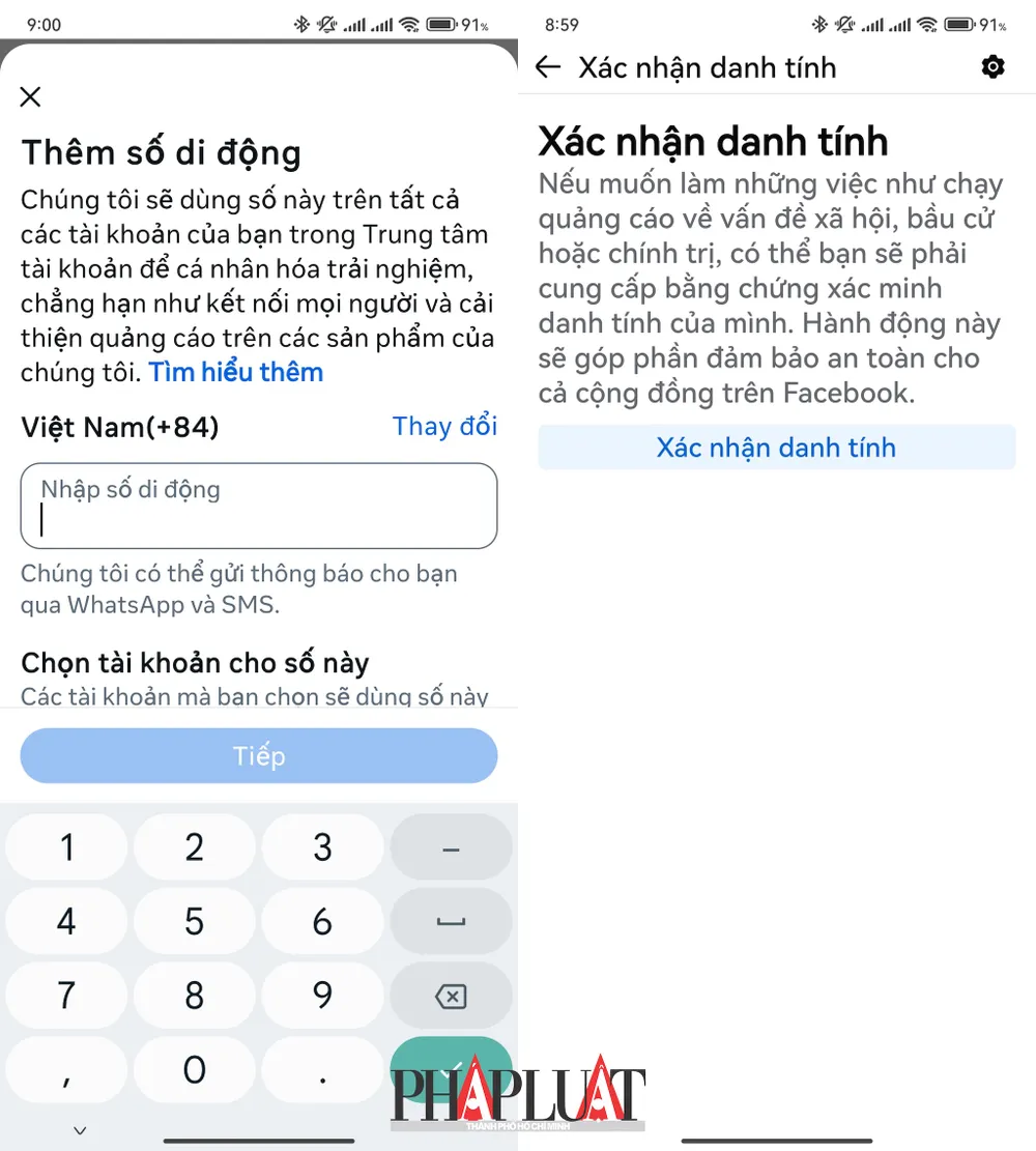 Xác nhận danh tính trên Facebook. Ảnh: MINH HOÀNG