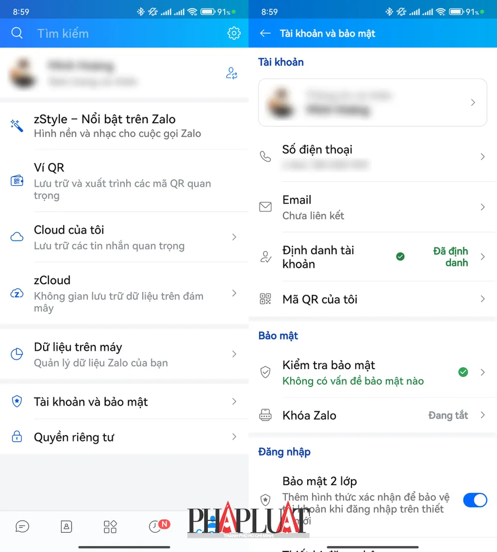 Xác thực tài khoản trên Zalo. Ảnh: MINH HOÀNG
