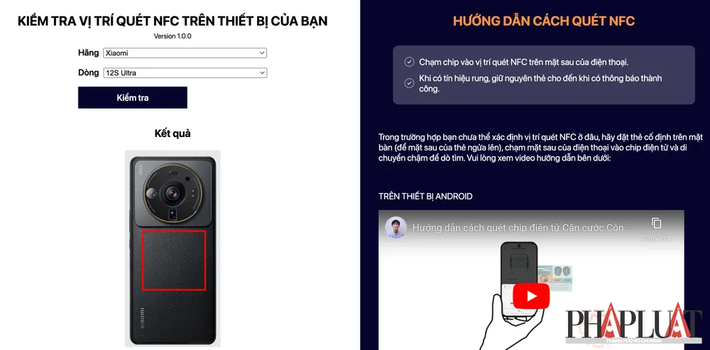 Cách xác định vị trí chip NFC trên từng dòng điện thoại để quét con chip trên CCCD cho chính xác. Ảnh: MINH HOÀNG