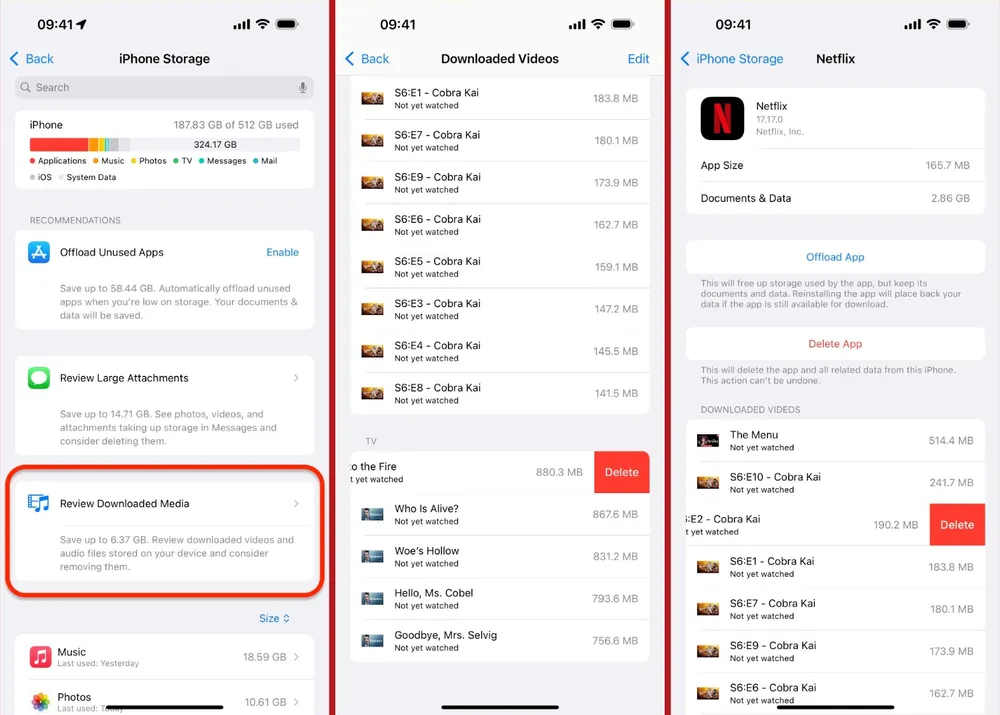 Xóa bớt các tệp đa phương tiện đã tải xuống.