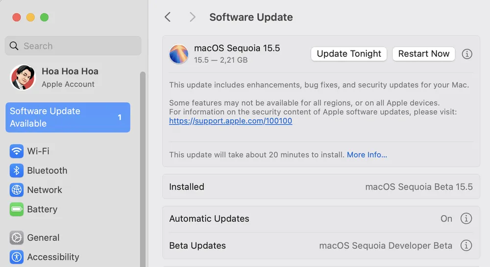 Apple ra mắt iOS 18.5 RC, macOS 15.5 RC cho người dùng iPhone, MacBook. Ảnh: TIỂU MINH Apple ra mắt iOS 18.5 RC, macOS 15.5 RC cho người dùng iPhone, MacBook. Ảnh: TIỂU MINH