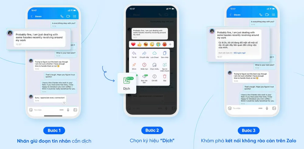Dịch văn bản bằng AI khi sử dụng Zalo.