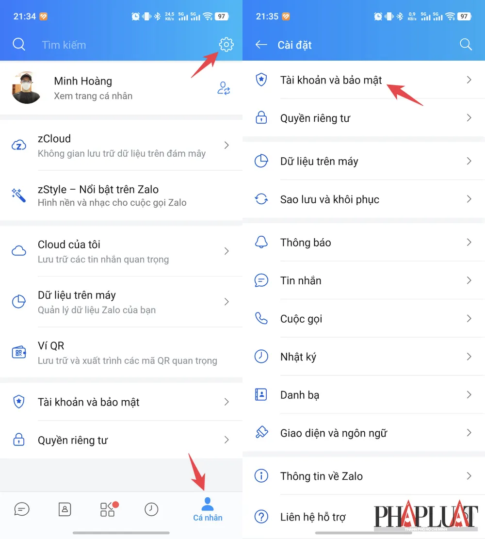 Truy cập vào phần cài đặt Zalo. Ảnh: MINH HOÀNG