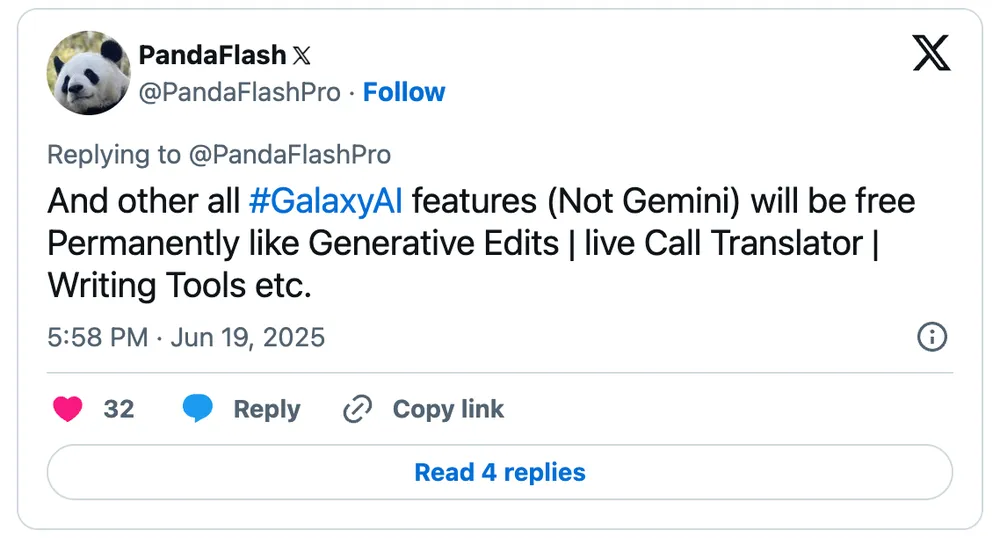 Nguồn tin rò rỉ cho biết Samsung có thể cung cấp Galaxy AI miễn phí cho điện thoại màn hình gập thế hệ mới. Ảnh chụp màn hình