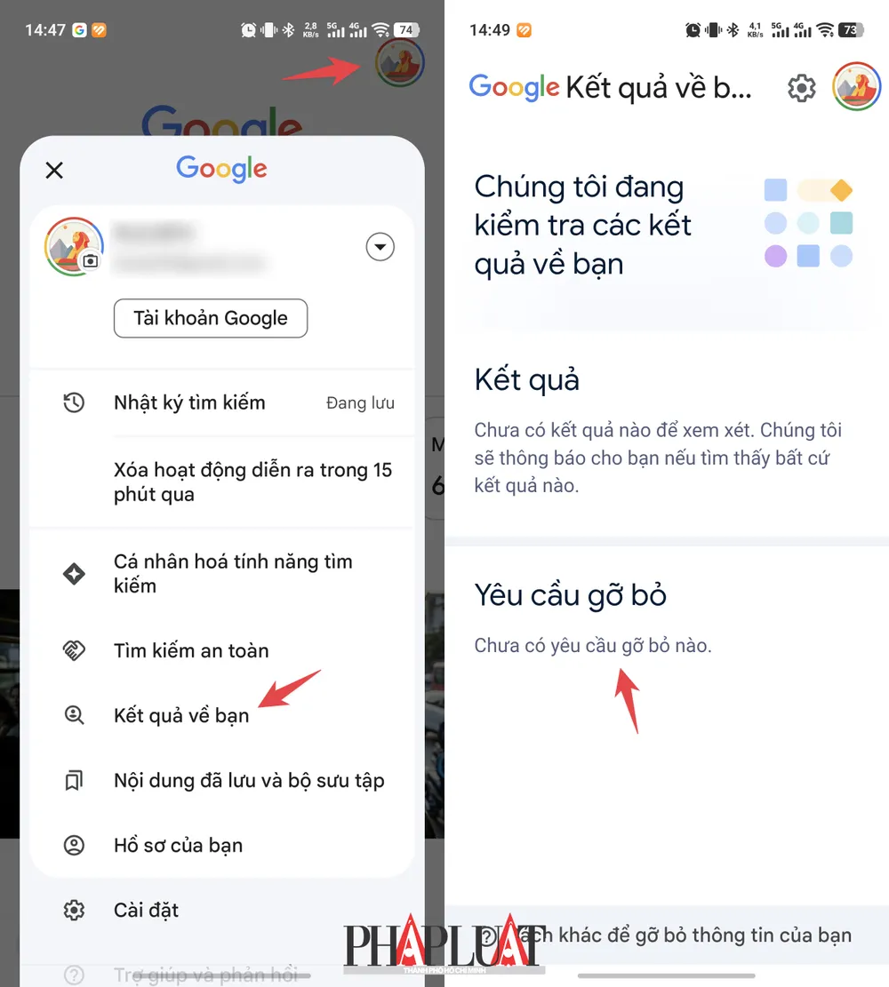 Xóa thông tin cá nhân khỏi kết quả tìm kiếm trên Google. Ảnh: TIỂU MINH