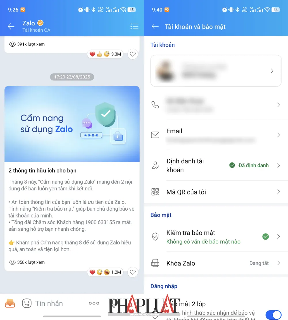 Zalo vừa bổ sung các tính năng bảo mật quan trọng trong tháng 8-2025. Ảnh: MINH HOÀNG