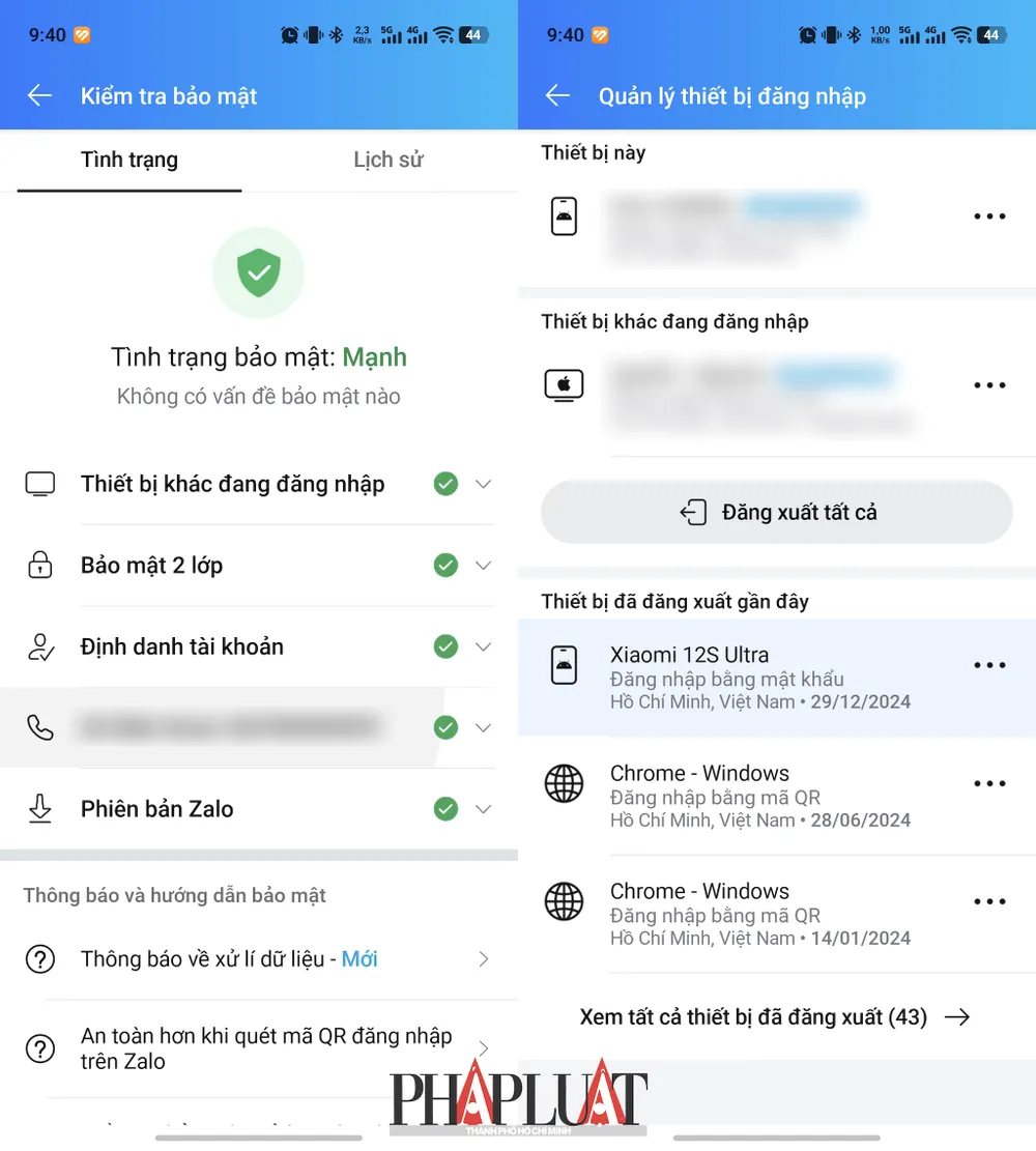 Đăng xuất các thiết bị lạ để tránh mất tài khoản Zalo. Ảnh: MINH HOÀNG