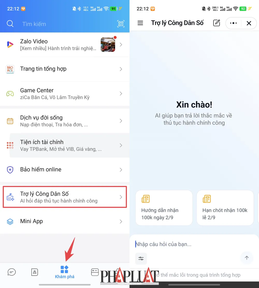 Cách sử dụng Trợ lý công dân số trên Zalo. Ảnh: MINH HOÀNG