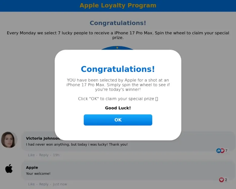 Lừa người dùng cung cấp thông tin để nhận được iPhone miễn phí.