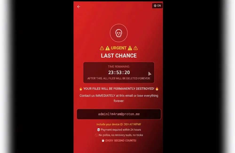 Mã độc hiển thị cảnh báo đe dọa người dùng. Ảnh: Zimperium