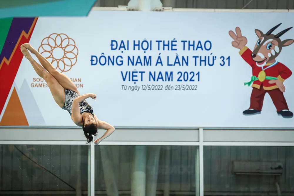 Môn nhảy cầu diễn ra tại Cung thể thao dưới nước Mỹ Đình. ẢNH: ANH PHƯƠNG Môn nhảy cầu diễn ra tại Cung thể thao dưới nước Mỹ Đình. ẢNH: ANH PHƯƠNG