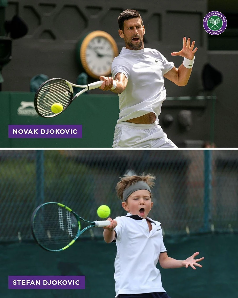 Cú thuận tay "như hai giọt nước" của cha con nhà Djokovic.