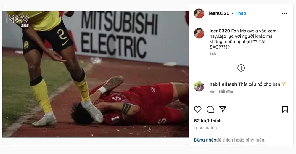 Góc chụp của bức ảnh trên Instagram khiến người xem lầm tưởng Azam đã giẫm lên đầu Văn Hậu. Ảnh: CHM Góc chụp của bức ảnh trên Instagram khiến người xem lầm tưởng Azam đã giẫm lên đầu Văn Hậu. Ảnh: CHM