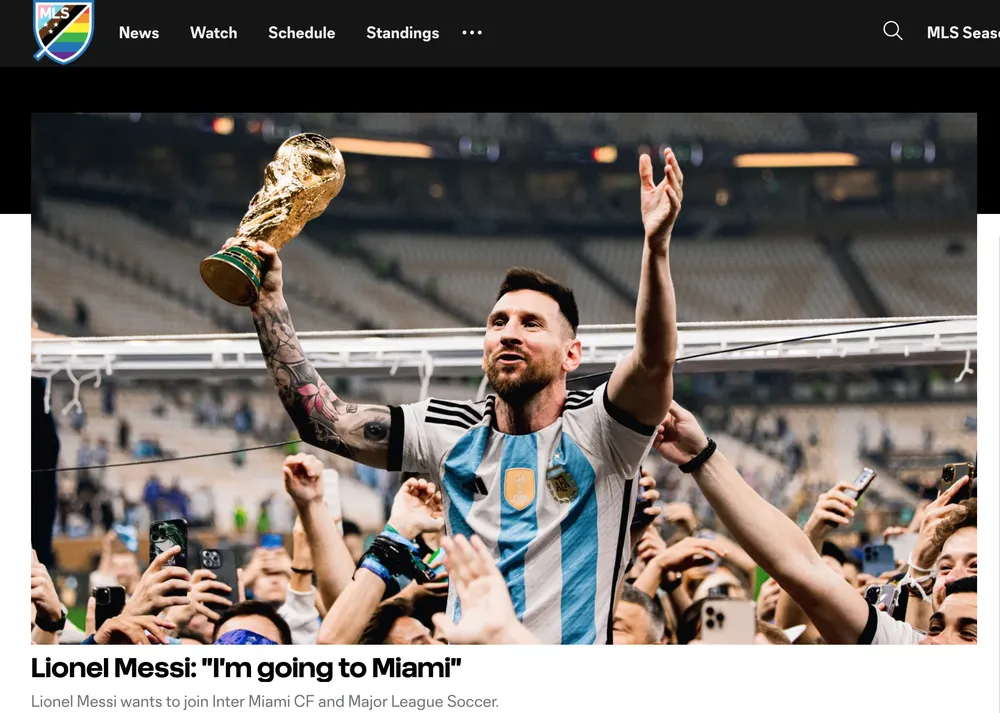 Trang chủ MLS viết bài chào đón danh thủ Lionel Messi. Ảnh: AFP