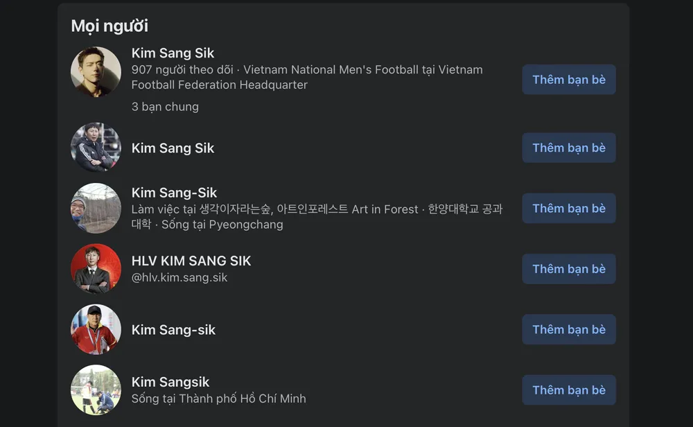 Nhiều tài khoản facebook mới lập lấy tên vị tân HLV đội tuyển Việt Nam Kim Sang-sik. HLV Kim Sang-sik