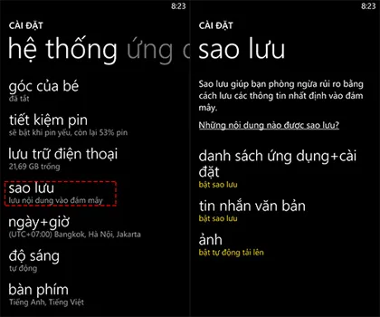 Sao lưu và khôi phục dữ liệu trên thiết bị Windows Phone 8 ảnh 1